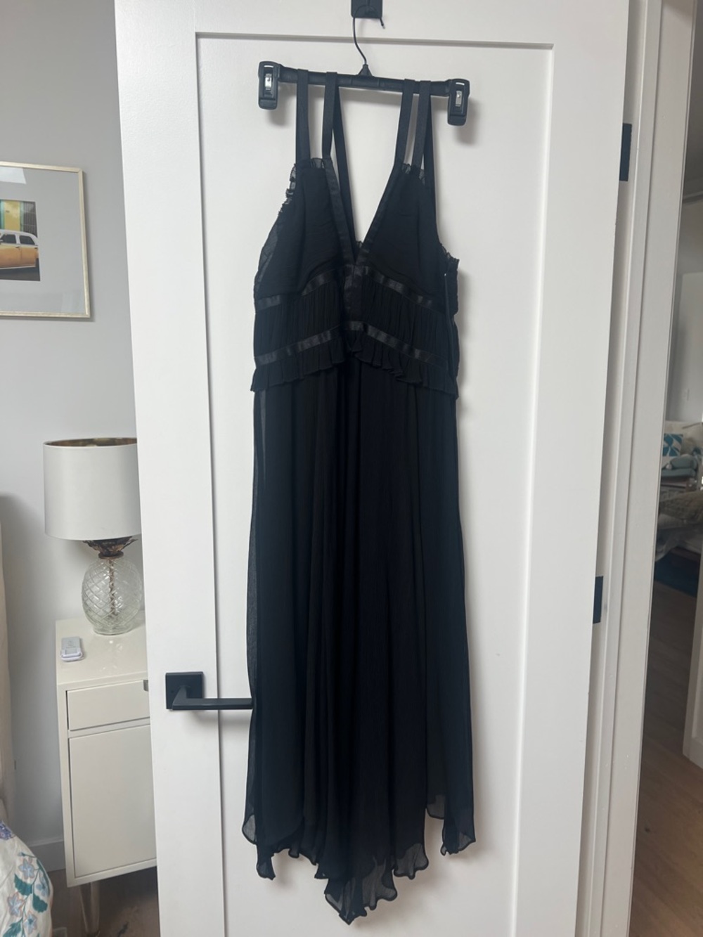 Black strappy V-Neck Pleated Maxi Dress